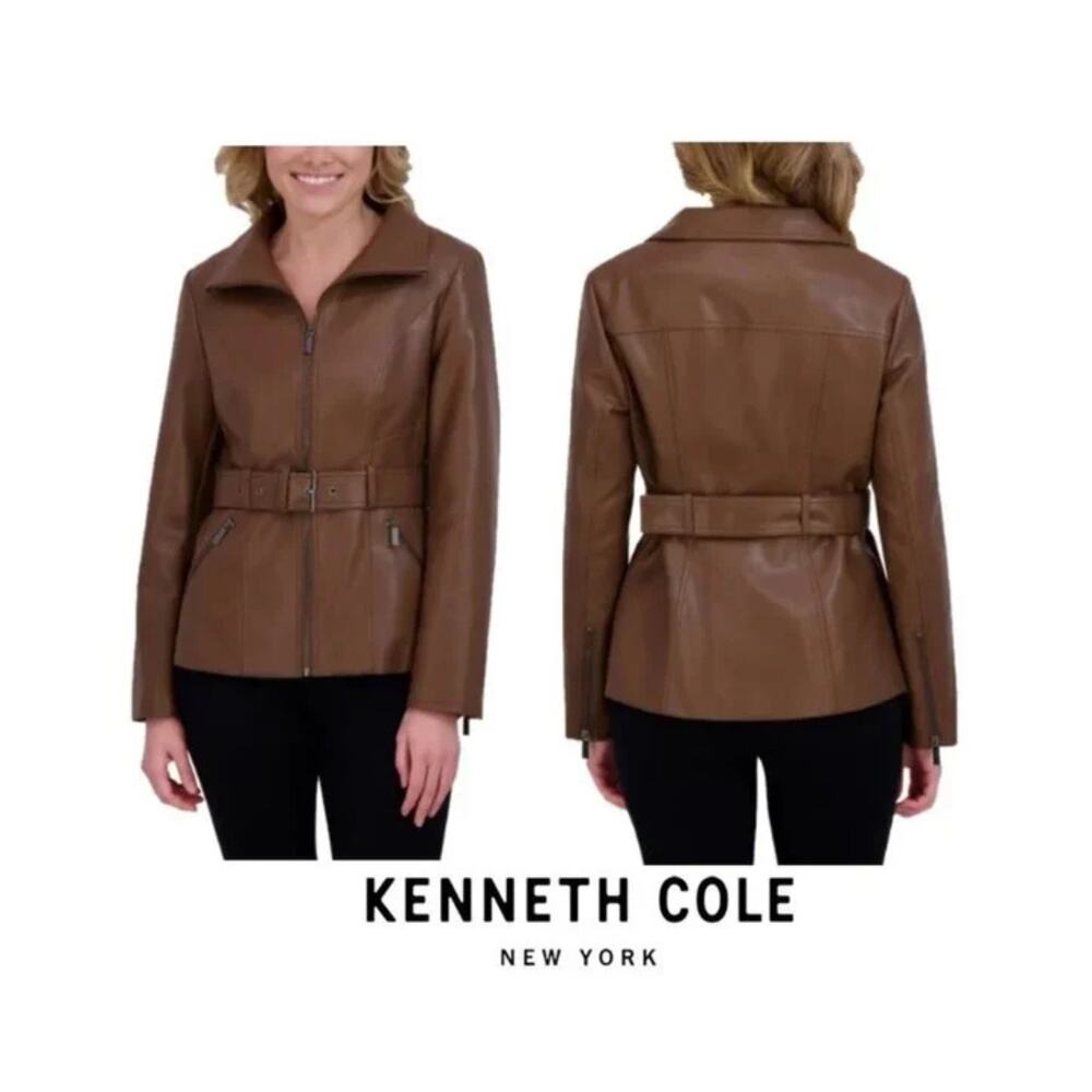 Kenneth Cole Faux Leather Jacket‎ (Size M) Color Brown